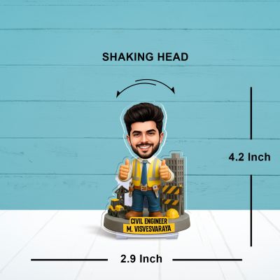 Personalized Civil Engineer Bobblehead Caricature Gift for Architects, Engineers & Contractors  Civil Engineering Office Table Decor  Battery Powered Moving Head Feature
